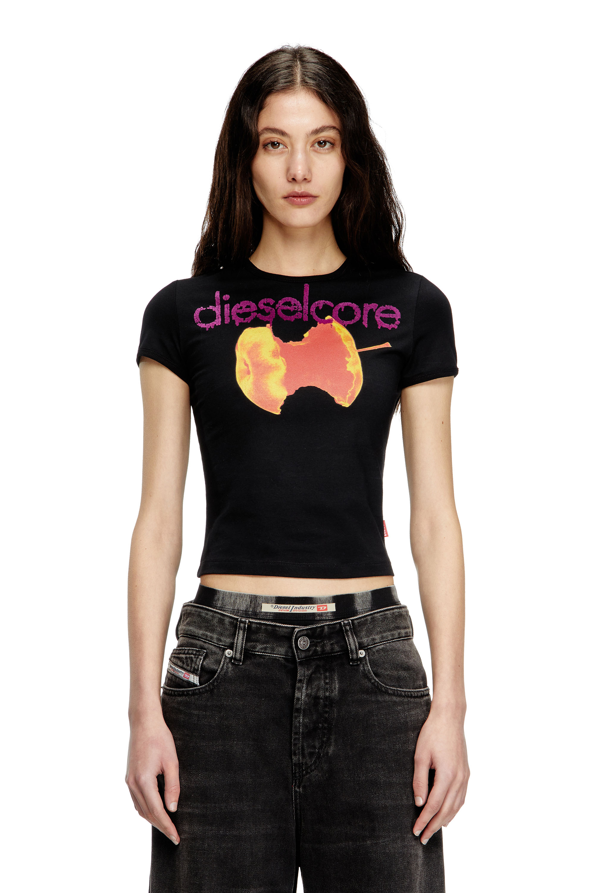 Diesel - T-UNCUTIES-SHORT-Q2, Woman's T-shirt with Diesel Core logo in Black - 2