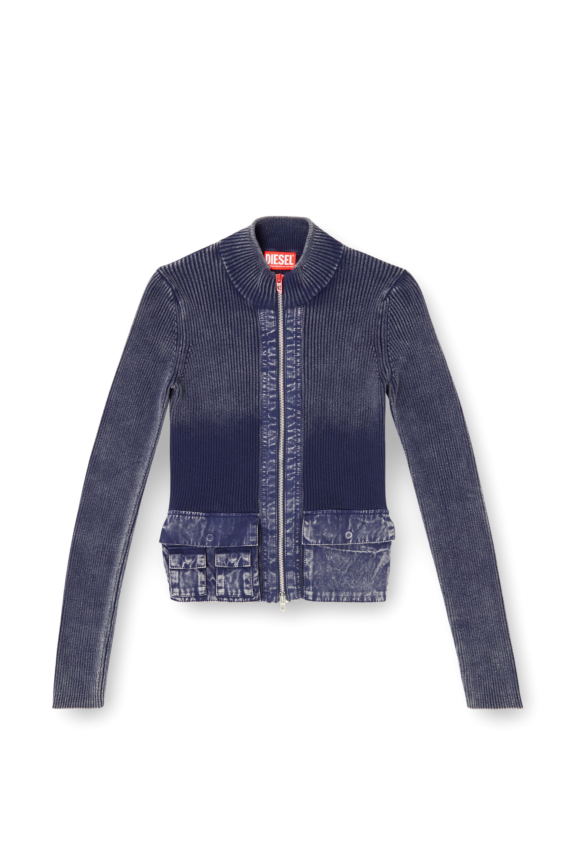 Diesel - M-MELISSA, Woman's Zip-up cardigan with denim cargo pockets in Dark Blue - 3