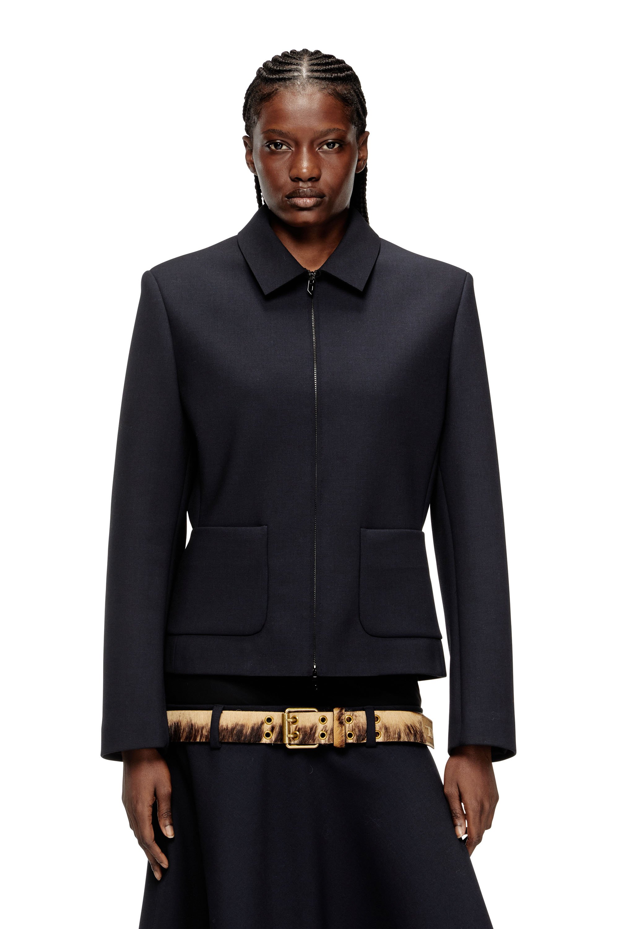 Diesel - G-CESARA-BOND, Woman's Collared jacket in neoprene-bonded fabric in Dark Blue - 1