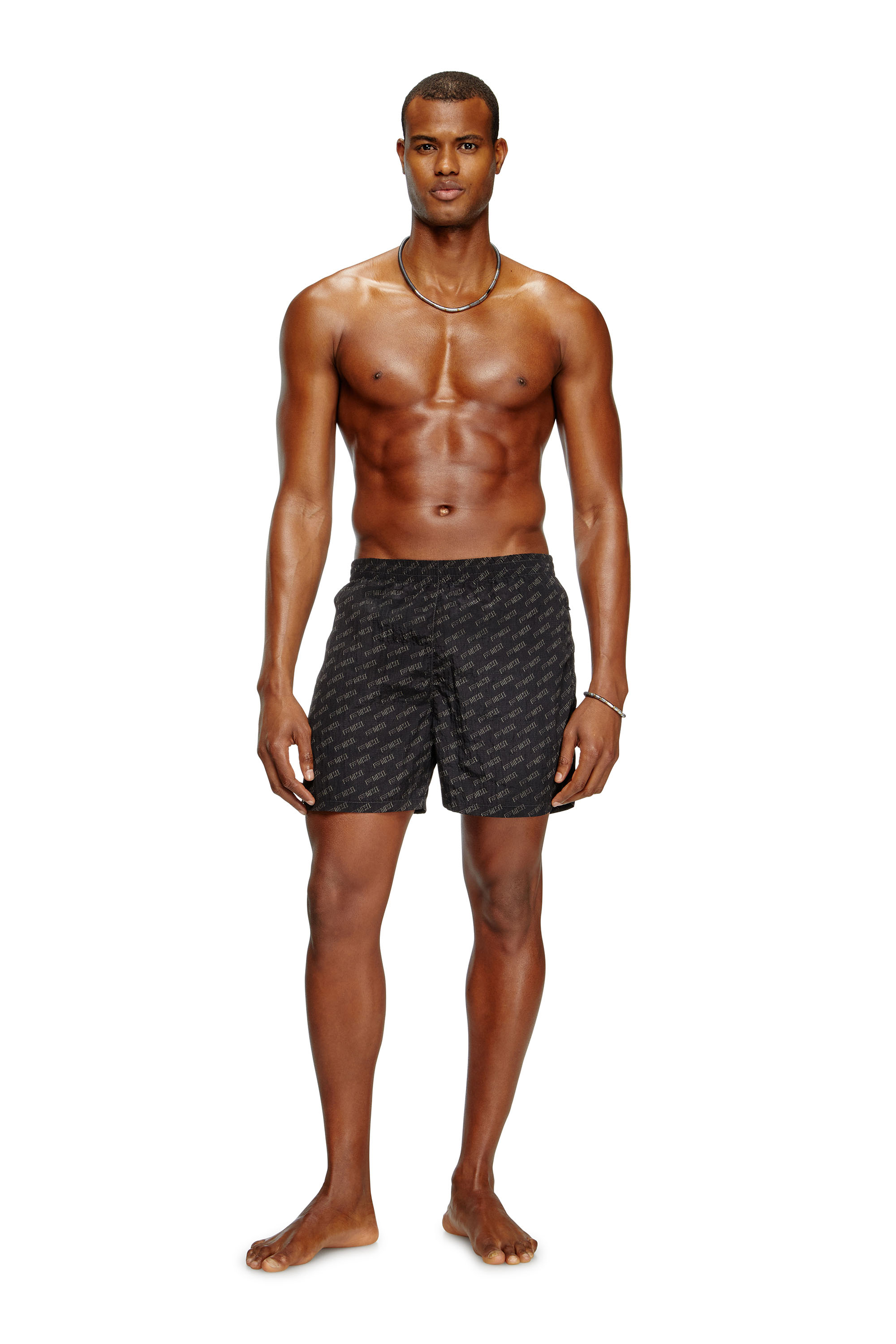Diesel - DANIEL-41-MONO-UTLT, Man's Mid-length swim shorts with all-over logo in Black - 1
